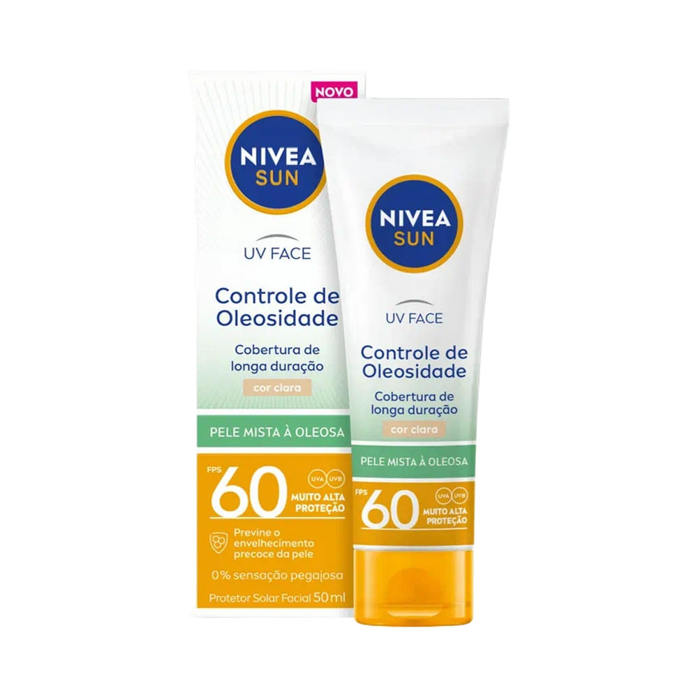 Protetor solar facial Nivea Sun UV Face Pele Oleosa FPS 60 Cor Clara 50ml em destaque